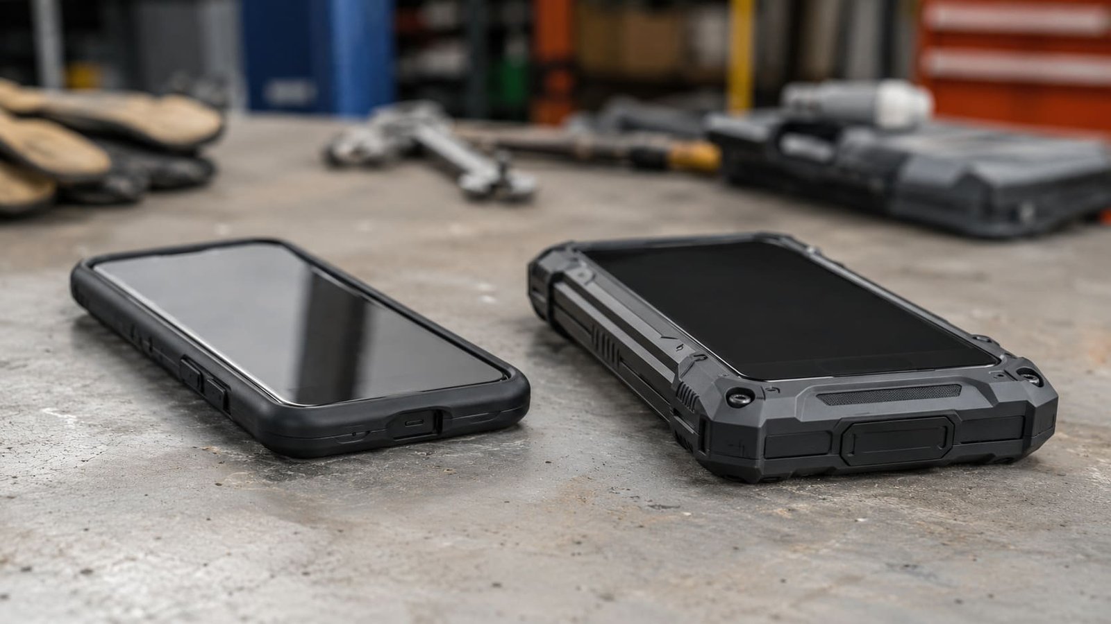 Comparação de Smartphones em Oficina ilustrando artigo Celular robusto ou celular comum com capa?
