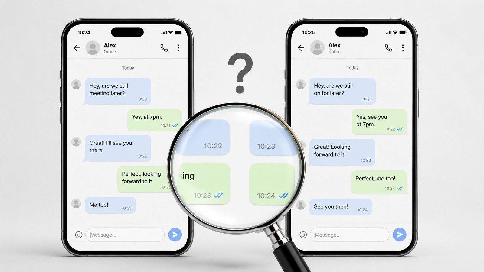 Duas telas de celular simulando janela com conversas por aplicativo de mensagem entre pessoas ilustrando artigo Falsificar um print de WhatsApp ou Instagram é possível?