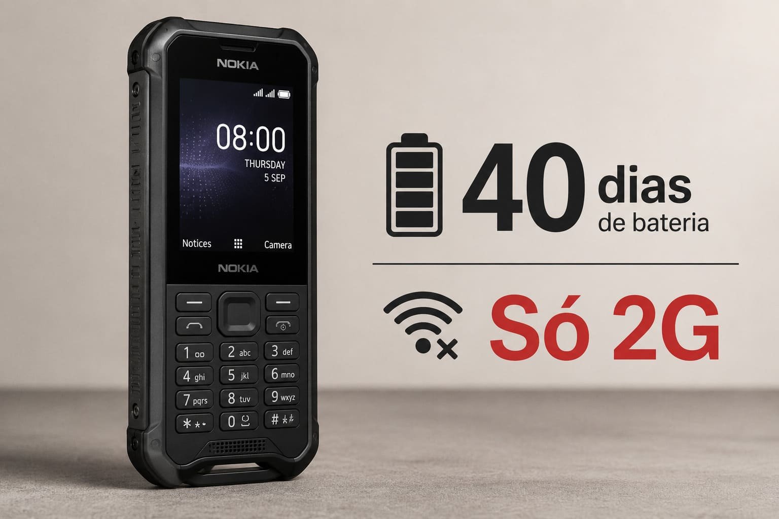 Telefone Nokia resistente com 40 dias de bateria, ilustrando artigo Nokia 300 Charge dura 40 dias