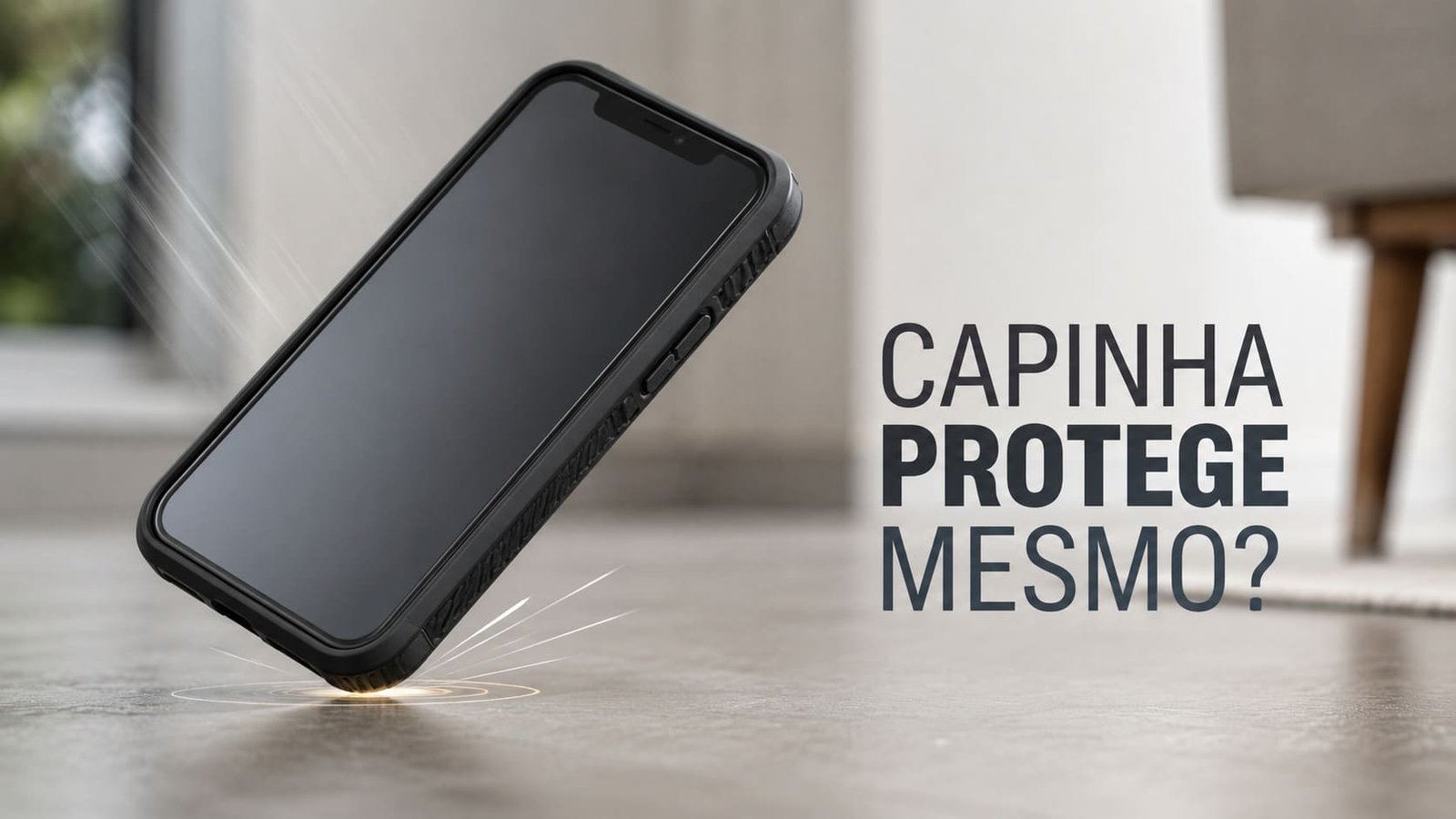 Celular caindo com a quina tocando o chão ilustrando artigo Capinha realmente protege o celular em quedas