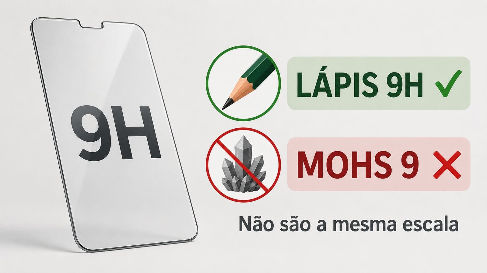 Comparativo de Escalas 9H e Mohs, ilustrando artigo sobre Película 9h.